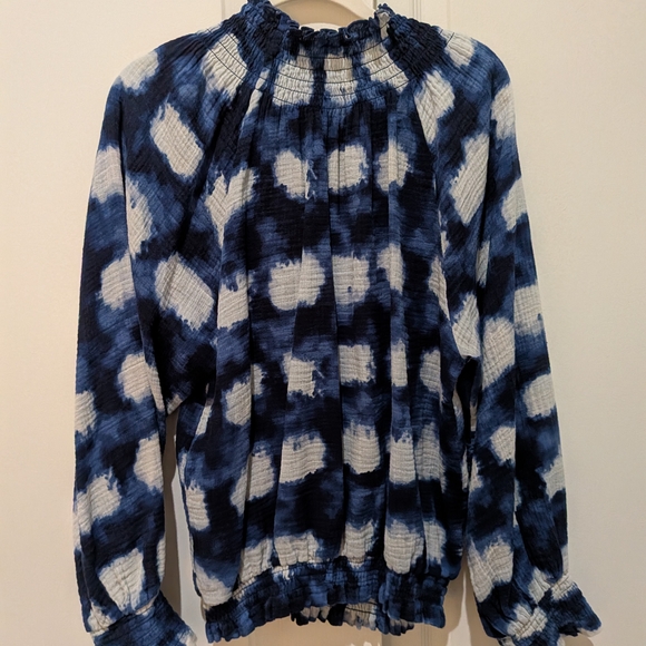 Anthropologie Porridge Blue and White Shibori tie-dyed Blouse (Size Large) - Picture 3 of 6